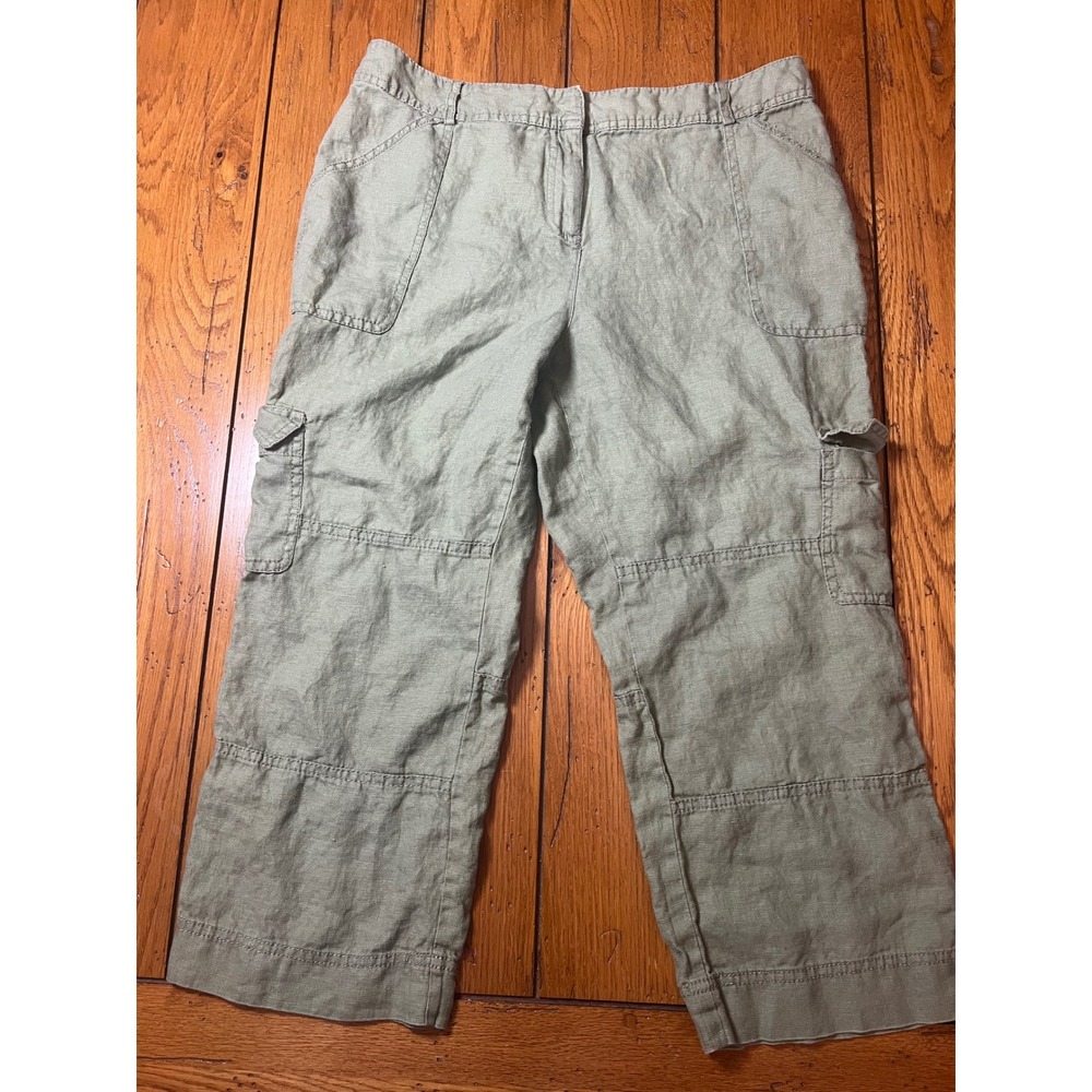 Style & Co Petite Linen Cargo Pants Sage Green Olive Cropped 12P
